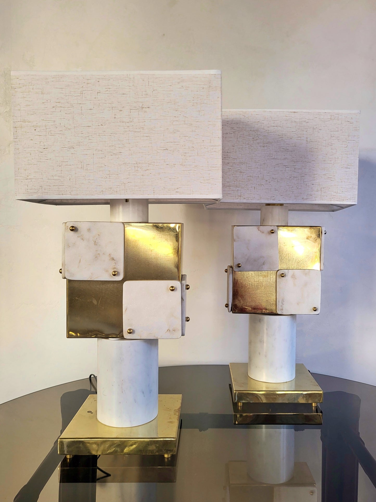 Lampes Italiennes en marbre et laiton