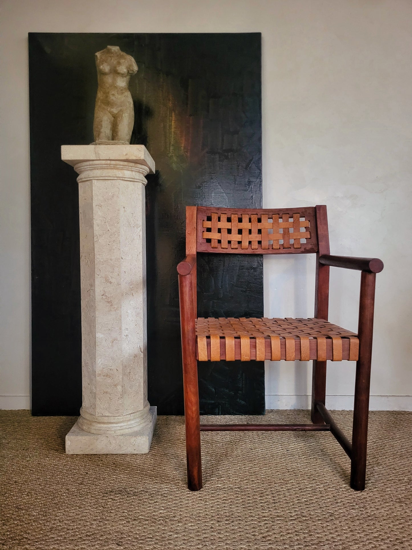 Fauteuil en bois et cuir