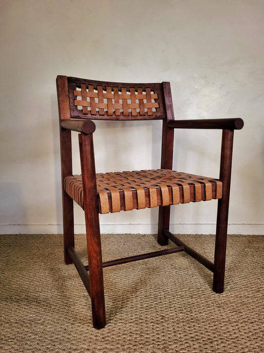 Fauteuil en bois et cuir